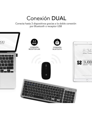 Subblim SUBKBC-DCEP20 KIT de Teclado y Ratón Bluetooth/2.4GHz Prestige Gris/Negro