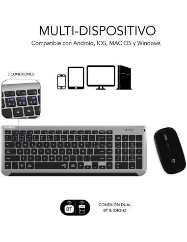 Subblim SUBKBC-DCEP20 KIT de Teclado y Ratón Bluetooth/2.4GHz Prestige Gris/Negro