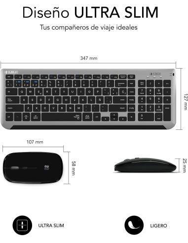 Subblim SUBKBC-DCEP20 KIT de Teclado y Ratón Bluetooth/2.4GHz Prestige Gris/Negro