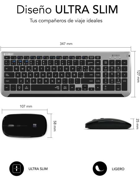 Subblim SUBKBC-DCEP20 KIT de Teclado y Ratón Bluetooth/2.4GHz Prestige Gris/Negro