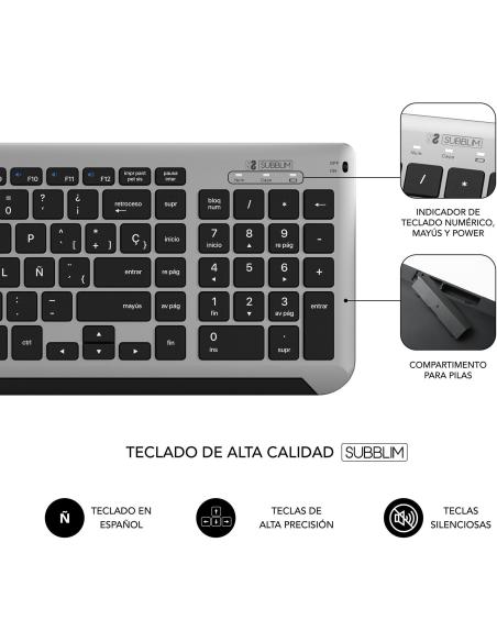 Subblim SUBKBC-DCEP20 KIT de Teclado y Ratón Bluetooth/2.4GHz Prestige Gris/Negro