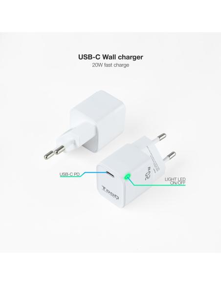 TooQ TQWC-PD20WT Cargador de Pared Universal USB-C 20W Blanco