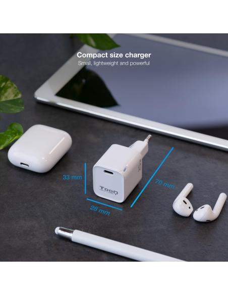 TooQ TQWC-PD20WT Cargador de Pared Universal USB-C 20W Blanco