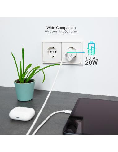 TooQ TQWC-PD20WT Cargador de Pared Universal USB-C 20W Blanco