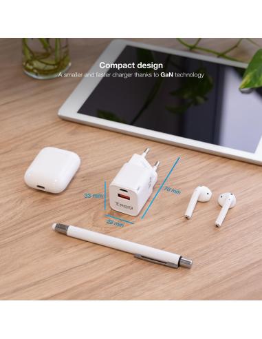 TooQ TQWC-GANQCPD30WT Cargador de Pared Universal USB-A/USB-C 30W Blanco