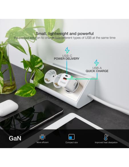 TooQ TQWC-GANQCPD30WT Cargador de Pared Universal USB-A/USB-C 30W Blanco