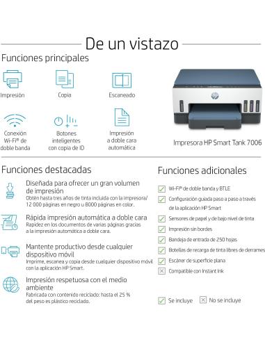 HP Smart Tank 7006 Impresora Multifunción Color Dúplex WiFi + 3 Años de Tinta Incluida