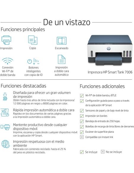 HP Smart Tank 7006 Impresora Multifunción Color Dúplex WiFi + 3 Años de Tinta Incluida