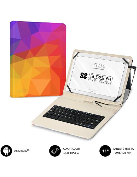 Subblim Keytab Funda Universal con Teclado Triángulos para Tablet 11.1"