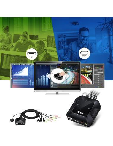 Aten CS52DP-AT Switch KVM Displayport Hibrido 2 Puertos USB-C Negro