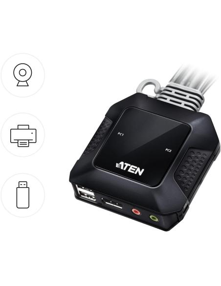 Aten CS52DP-AT Switch KVM Displayport Hibrido 2 Puertos USB-C Negro