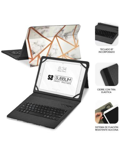 SUBBLIM Keytab Pro Funda con Teclado Bluetooth Mármol Blanco para Tablet 9.6-11"