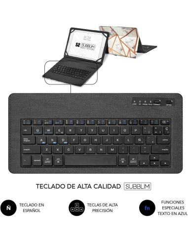 Subblim Keytab Pro Funda con Teclado Bluetooth Mármol Blanco para Tablet 9.6-11"