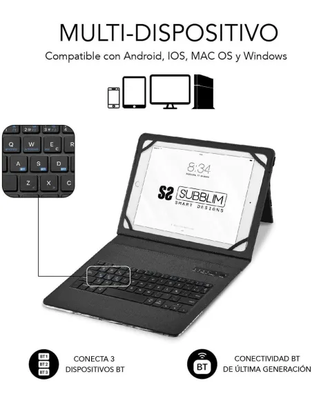 Subblim Keytab Pro Funda con Teclado Bluetooth León para Tablet 9.6-11"