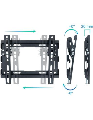 TooQ LP1044T-B Soporte de Pared Inclinable para Monitor/TV 23"-43" Máx. 45Kg Negro