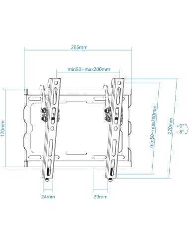 TooQ LP1044T-B Soporte de Pared Inclinable para Monitor/TV 23"-43" Máx. 45Kg Negro