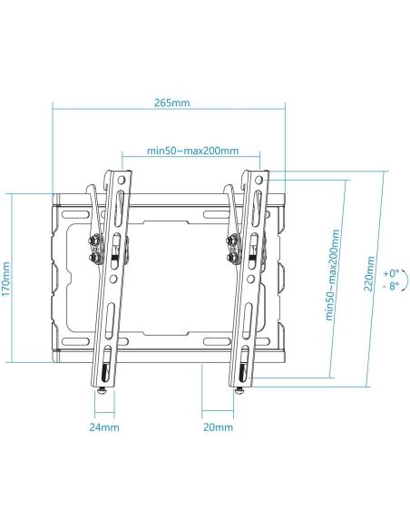 TooQ LP1044T-B Soporte de Pared Inclinable para Monitor/TV 23"-43" Máx. 45Kg Negro