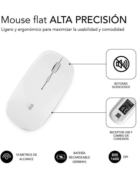 Subblim Dual Flat Ratón Inalámbrico Bluetooth 1600DPI Blanco