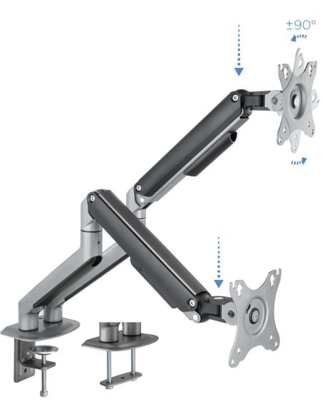 TooQ DB4132TNR-G Soporte de Mesa para 2 Monitores/TVs 17"-32" Máx. 9Kg cada Brazo Negro
