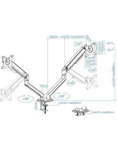 TooQ DB4132TNR-G Soporte de Mesa para 2 Monitores/TVs 17"-32" Máx. 9Kg cada Brazo Negro