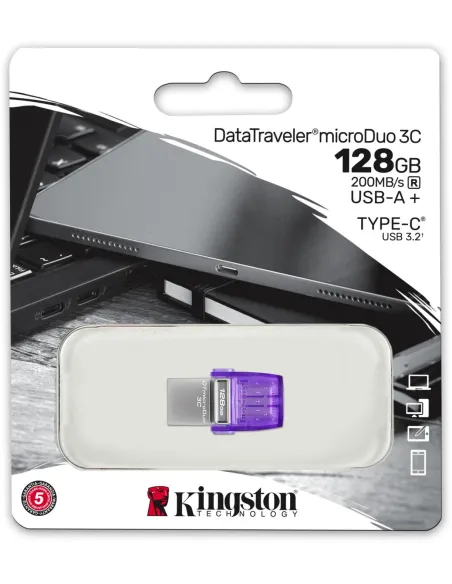 Kingston DataTraveler microDuo 3C 128 GB USB-C/A 3.2 Gen 1 (3.1 Gen 1) Púrpura