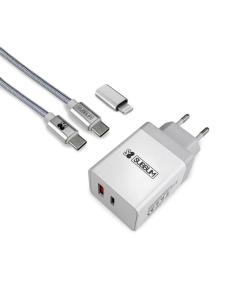 Subblim Cargador Ultra Rápido 2xUSB PD25W + QC3.0 + Cable USB-C + Lightning Blanco-1357447