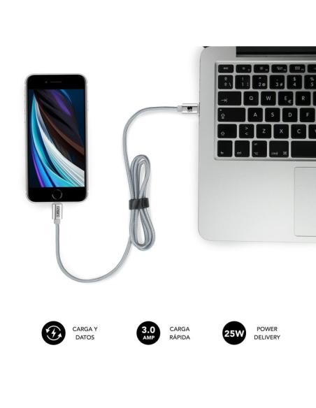 Subblim Cargador Ultra Rápido 2xUSB PD25W + QC3.0 + Cable USB-C + Lightning Blanco