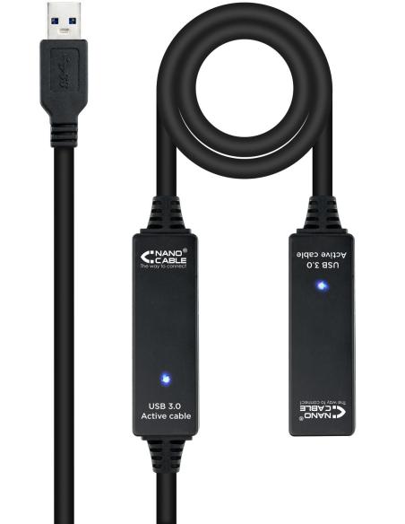 Nanocable 10.01.0313 Prolongador Amplificado USB A 3.0 a USB A Macho/Hembra 15M Negro