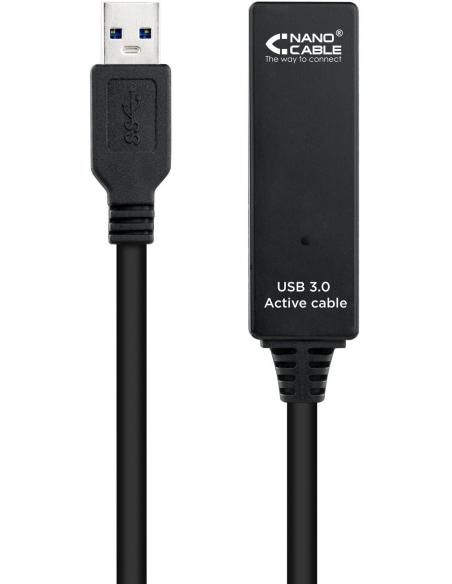 Nanocable 10.01.0313 Prolongador Amplificado USB A 3.0 a USB A Macho/Hembra 15M Negro
