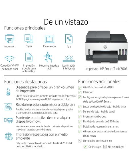 HP Smart Tank 7605 Impresora Multifunción Color WiFi Dúplex Fax