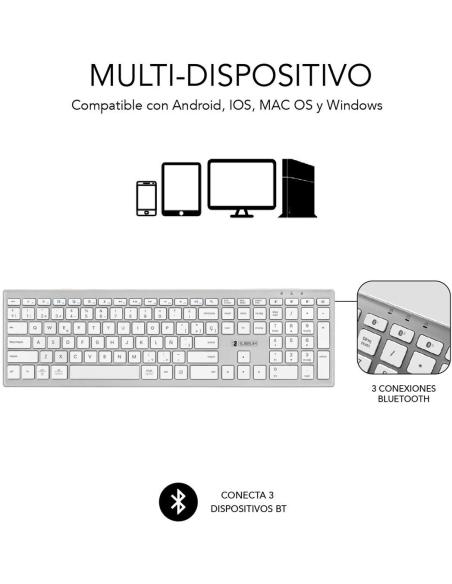 Subblim Pure Extended SUBKB-2PUE200 Teclado inalámbrico Bluetooth Plata