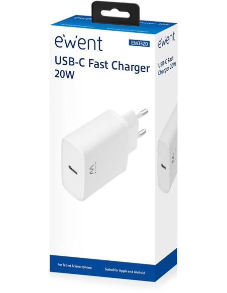 Ewent EW1320 Cargador de Pared USB-C 20W Carga Rápida Blanco
