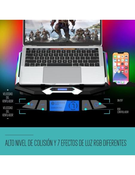 Ewent EW1260 Soporte Refrigerador RGB Multiángulo para Portátiles con 6 Ventiladores de Velocidad Ajustable