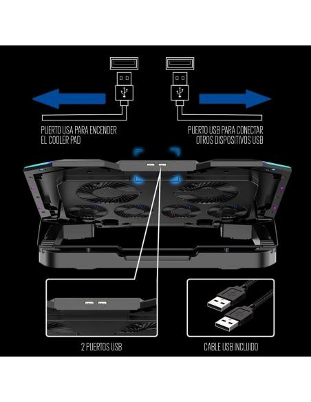Ewent EW1260 Soporte Refrigerador RGB Multiángulo para Portátiles con 6 Ventiladores de Velocidad Ajustable