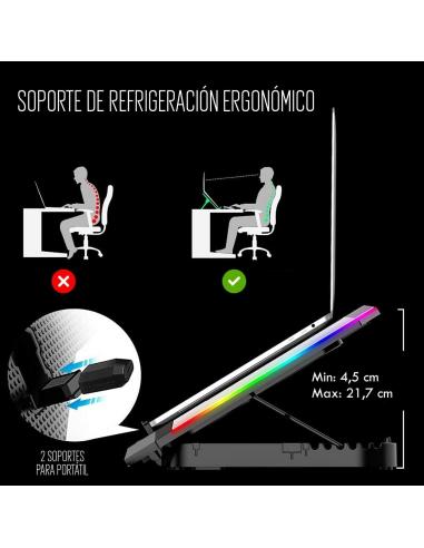 Ewent EW1260 Soporte Refrigerador RGB Multiángulo para Portátiles con 6 Ventiladores de Velocidad Ajustable