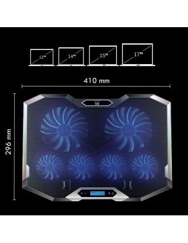 Ewent EW1260 Soporte Refrigerador RGB Multiángulo para Portátiles con 6 Ventiladores de Velocidad Ajustable