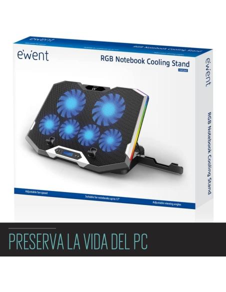 Ewent EW1260 Soporte Refrigerador RGB Multiángulo para Portátiles con 6 Ventiladores de Velocidad Ajustable