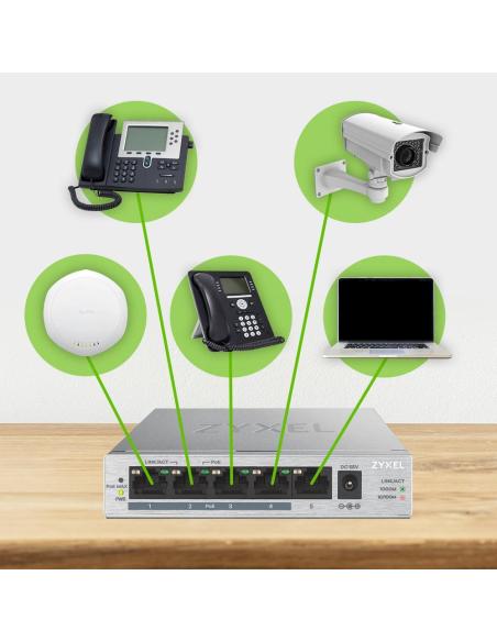 Zyxel GS1005HP Switch PoE+ 5 Puertos Gigabit Ethernet Plata