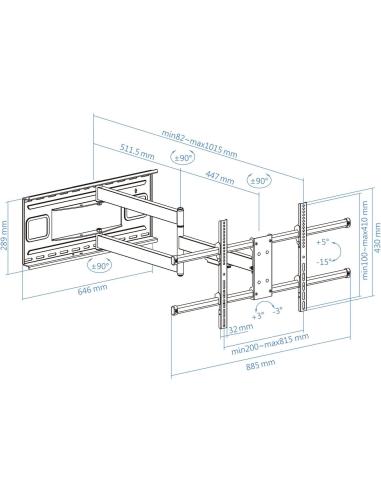 TooQ LP4380XL-B Soporte de Pared Inclinable y Giratorio para Monitor/TV 43"-80" Máx. 50Kg Negro