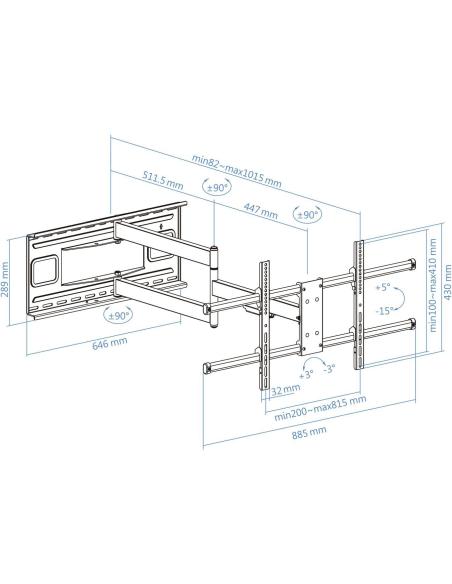 TooQ LP4380XL-B Soporte de Pared Inclinable y Giratorio para Monitor/TV 43"-80" Máx. 50Kg Negro