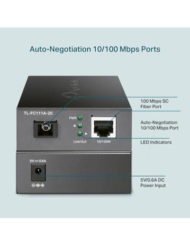 TP-Link TL-FC111A-20 Convertidor de Medios RJ-45 a SC Fibra Negro