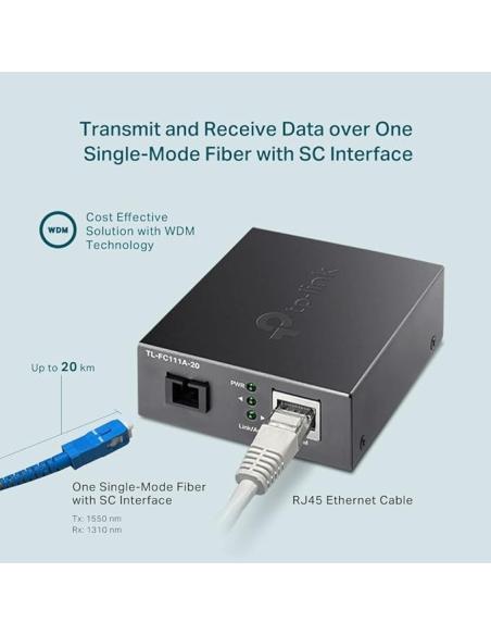 TP-Link TL-FC111A-20 Convertidor de Medios RJ-45 a SC Fibra Negro