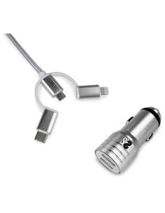Subblim SUB-CHG-4CC001 Cargador de Móvil para Coche 2xUSB + Cable USB 3 en 1 Lightning/MicroUSB/USB-C Plata-1342891