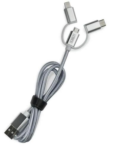 Subblim SUB-CHG-4CC001 Cargador de Móvil para Coche 2xUSB + Cable USB 3 en 1 Lightning/MicroUSB/USB-C Plata