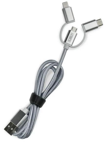 Subblim SUB-CHG-4CC001 Cargador de Móvil para Coche 2xUSB + Cable USB 3 en 1 Lightning/MicroUSB/USB-C Plata