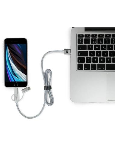 Subblim SUB-CHG-4CC001 Cargador de Móvil para Coche 2xUSB + Cable USB 3 en 1 Lightning/MicroUSB/USB-C Plata