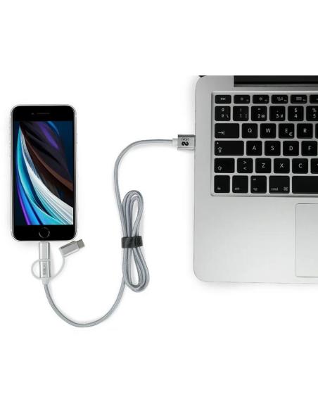 Subblim SUB-CHG-4CC001 Cargador de Móvil para Coche 2xUSB + Cable USB 3 en 1 Lightning/MicroUSB/USB-C Plata