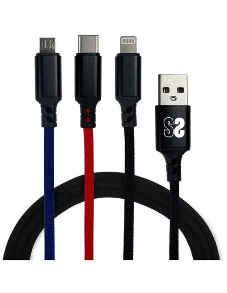 Subblim SUB-CAB-3IN101 Cable 3 en 1 Micro USB/USB-C/Lighting a USB 2.0 Macho/Macho 1M Negro