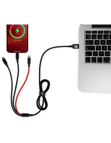 Subblim SUB-CAB-3IN101 Cable 3 en 1 Micro USB/USB-C/Lighting a USB 2.0 Macho/Macho 1M Negro