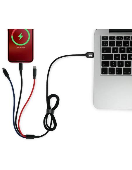 Subblim SUB-CAB-3IN101 Cable 3 en 1 Micro USB/USB-C/Lighting a USB 2.0 Macho/Macho 1M Negro